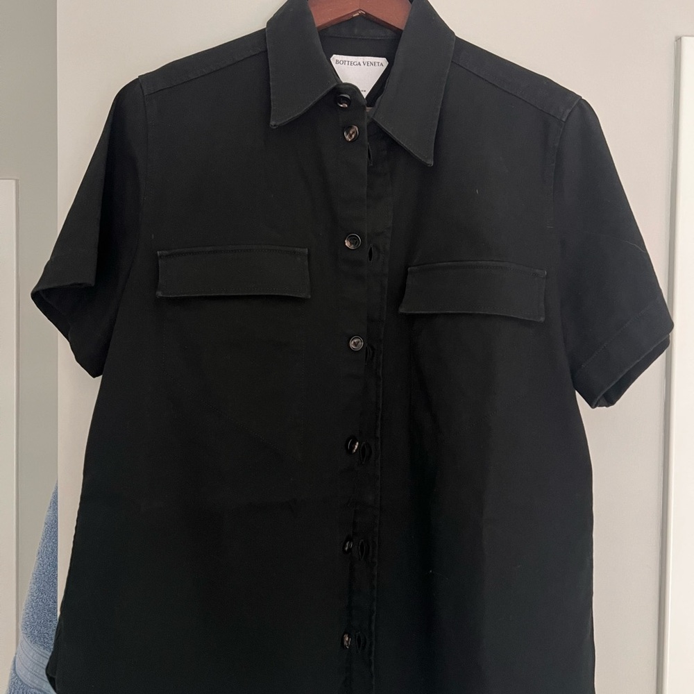 Bottega Veneta Black Short-Sleeve Button-Down Shirt with Chest Pockets